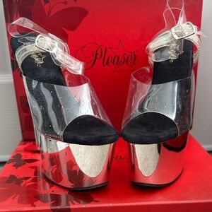 Pleaser Silver 7” Platform Sandals